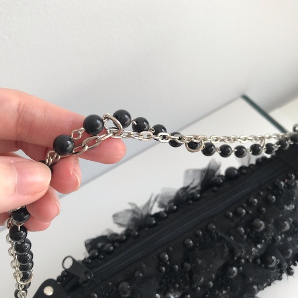 COPY - NWOT Black Mini Bag Patchwork with Black Pearl Sequin and Tulle 90’s Y2K - Picture 6 of 16